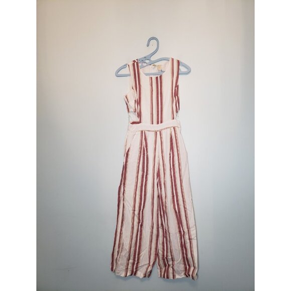 Japna Pants - Japna Women S Jumpsuit Red Stripe Linen Cotton Blend Cutout Side Coastal Cropped